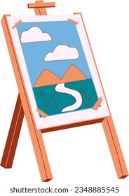 Landscape Painting with Wood Easel Art Supply Vector Illustration