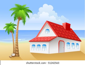 Landscape with palm and house
