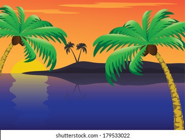 Landscape with palm and sea