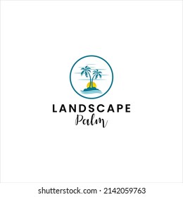 landscape palm tree logo and beach vector in tropical
