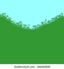 landscape with palm trees, abstract tropical background, hand drawn vector illustration