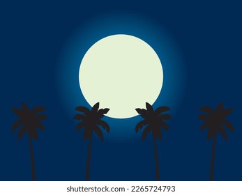 landscape of palm trees in moonlit night