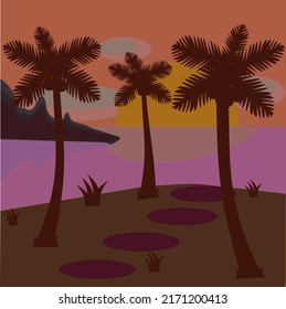 Paisaje de palmeras en la playa del océano al atardecer