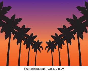 landscape of palm trees at sunset