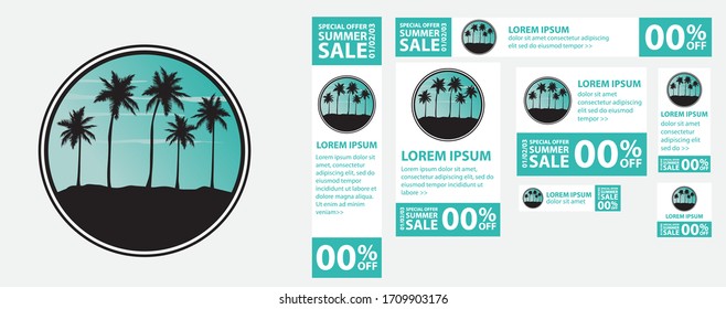 landscape with palms, vector web banner template