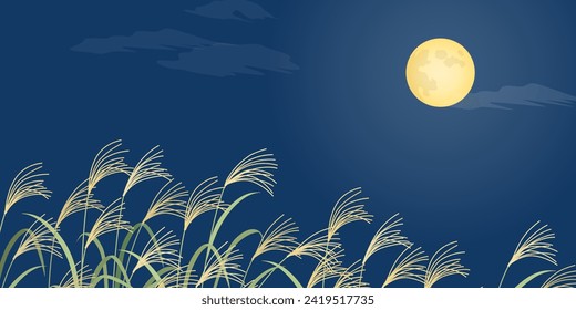 Landscape of pampas grass and full moon background (2:1)