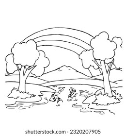 Landscape Panorama, Cartoon, drawing book and coloring image