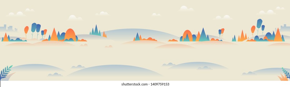 Landscape panoramic background in minimalist style. Vector nature illustration.