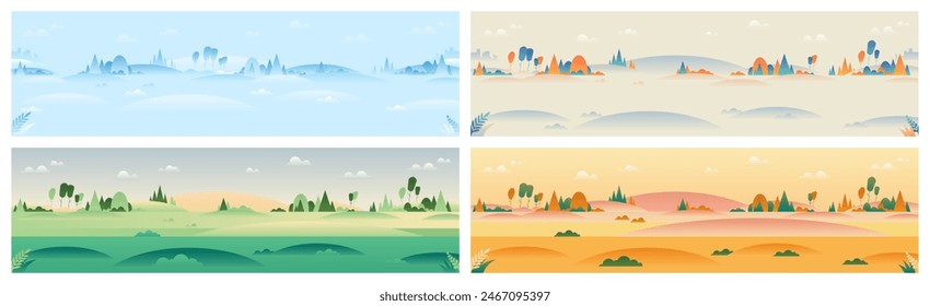 Fondo panorámico de paisaje en estilo minimalista. Conjunto de ilustración de naturaleza de Vector