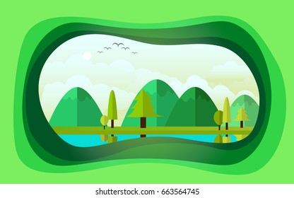 landscape paper art style. vector illustration. summer