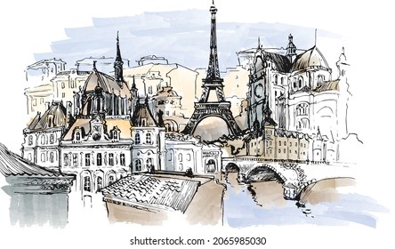 Landscape Paris from the window  vector illustration