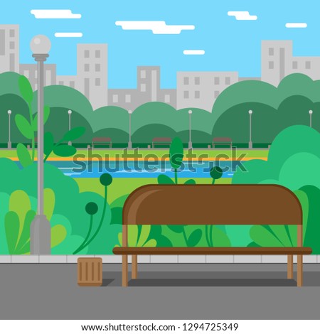 Landscape. Park. City Park by the river. Summer day. Background for design. Vector