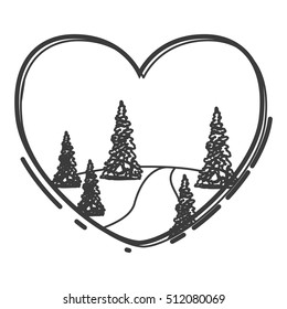 Landscape of park inside heart design
