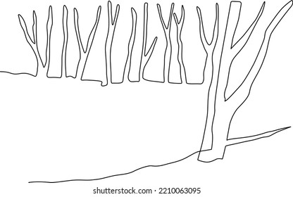 Landscape park with path and trees. Continuous line drawing illustration. Vector