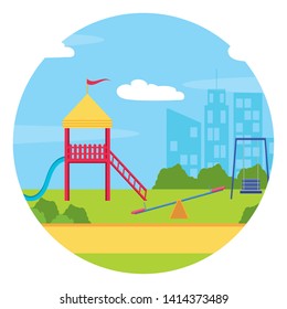 landscape park playground slide swing city vector illustration
