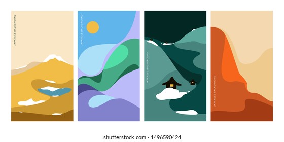 Landscape pattern vector with Japanese wave pattern. Abstract background. Mountain template.
