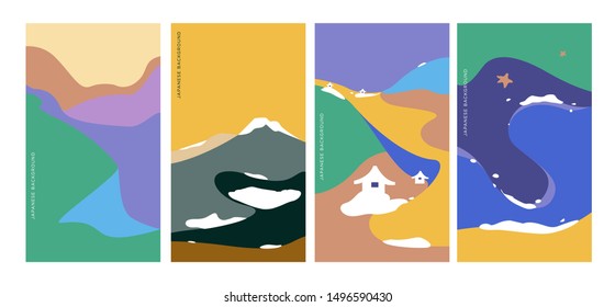 Landscape pattern vector with Japanese wave pattern. Abstract background. Mountain template.
