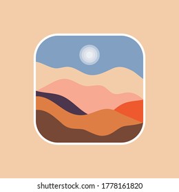 Landscape pattern vector with Japanese wave pattern. Abstract background. Mountain template in Asian style. Illustration design of retro style scenery.  isolated on color background in square shape.