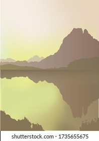 Landscape pattern vector with Mountain Pic du Midi de Bigorre France pattern. Abstract template with sunrise and sunset on a background of mountains.Mountain illustration.