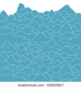 Landscape pattern. Vector seamless pattern with hills, lakes, fields and peaks. Background illustration with bright landscape.