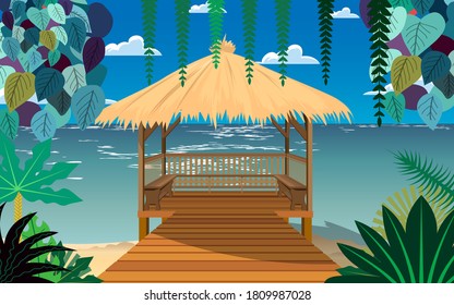 landscape of pavilion on the beach  in summer