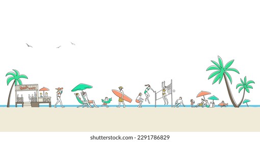 landscape of people having fun on the beach in summer