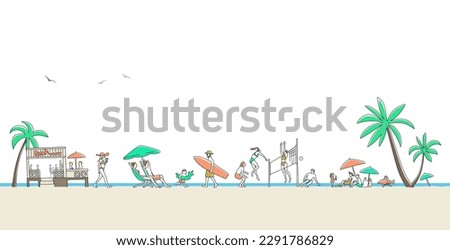 landscape of people having fun on the beach in summer