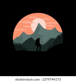 Ilustración del vector de senderismo de montaña