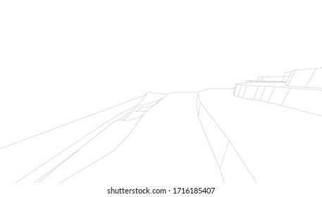 
landscape in perspective monochrome 3D visualization, architectural form