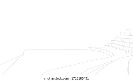 
landscape in perspective monochrome 3D visualization, architectural form