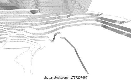 
Paisaje en perspectiva, visualización 3d monocromática, forma arquitectónica