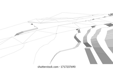 
Paisaje en perspectiva, visualización 3d monocromática, forma arquitectónica