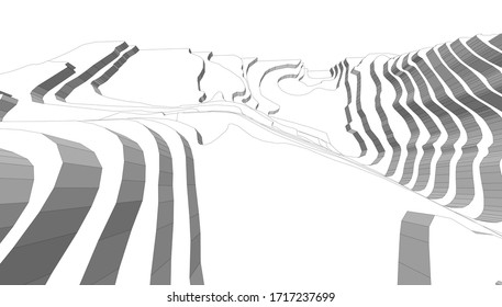 
Landscape in perspective, monochrome 3d visualization, architectural form