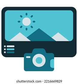 landscape photo with camera in front