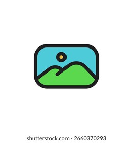 o ícone de foto de paisagem é projetado em um estilo visualmente atraente e facilmente reconhecível. É adequado para várias necessidades visuais, como aplicativos, mídia digital ou outros projetos de design gráfico
