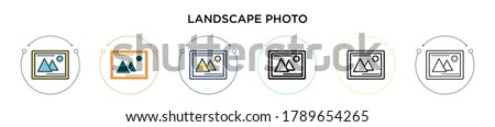 Landscape photo icon in filled, thin line, outline and stroke style. Vector illustration of two colored and black landscape photo vector icons designs can be used for mobile, ui, web