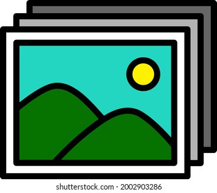 Icono vectorial aislado de fotografía de paisaje.