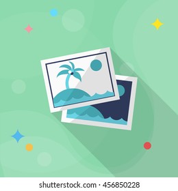 Landscape Photos, Vector flat long shadow design. Transport concept.