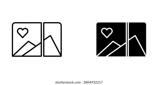 Landscape picture frame icon with heart shape symbol landscape photography illustration creative mountains