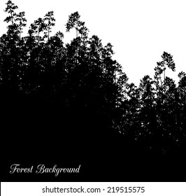 landscape with pine trees, hand drawn vector illustration