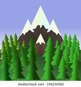 Landscape with pine trees and mountains. Stock Vector