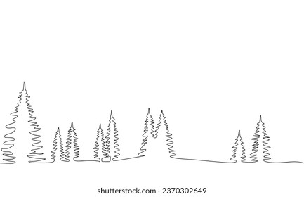 Landschaft mit Kiefern in einer Linie durchgehend. Streichholztanne, Seidenholz. Rahmenkonzept-Banner für den Winter. Vektorgrafik.