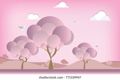 Landscape in the pink sky