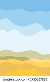 Paisaje con un plano, campo y cielo en colores amarillos y azules de formato vertical, minimalismo. vector