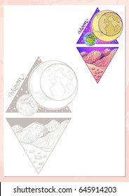 Landscape of planet. Rhombus. Moon.