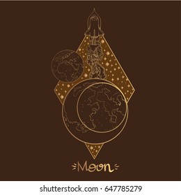 Landscape of planet. Rhombus. Moon.