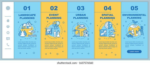 Landscape planning onboarding vector template. Engineering and architecture. International regions. Responsive mobile website with icons. Webpage walkthrough step screens. RGB color concept