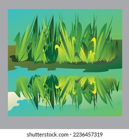 Landscape of plants on the shore of a lake