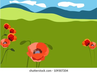 Landscape with poppies field