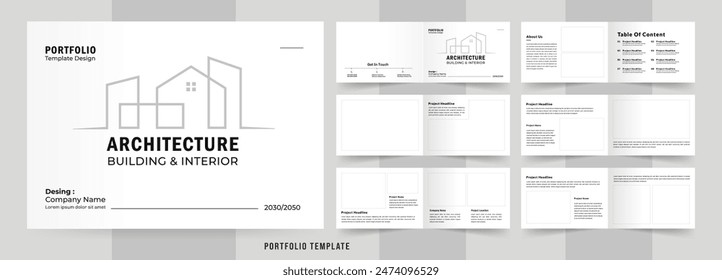 Landscape Portfolio Layout Architecture Portfolio Interior Brochure Design Vector Illustration